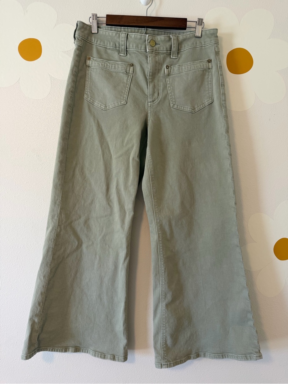 American Eagle Sage Green High Rise Flare Jeans - 10 Short